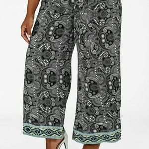 Border print wide leg pants